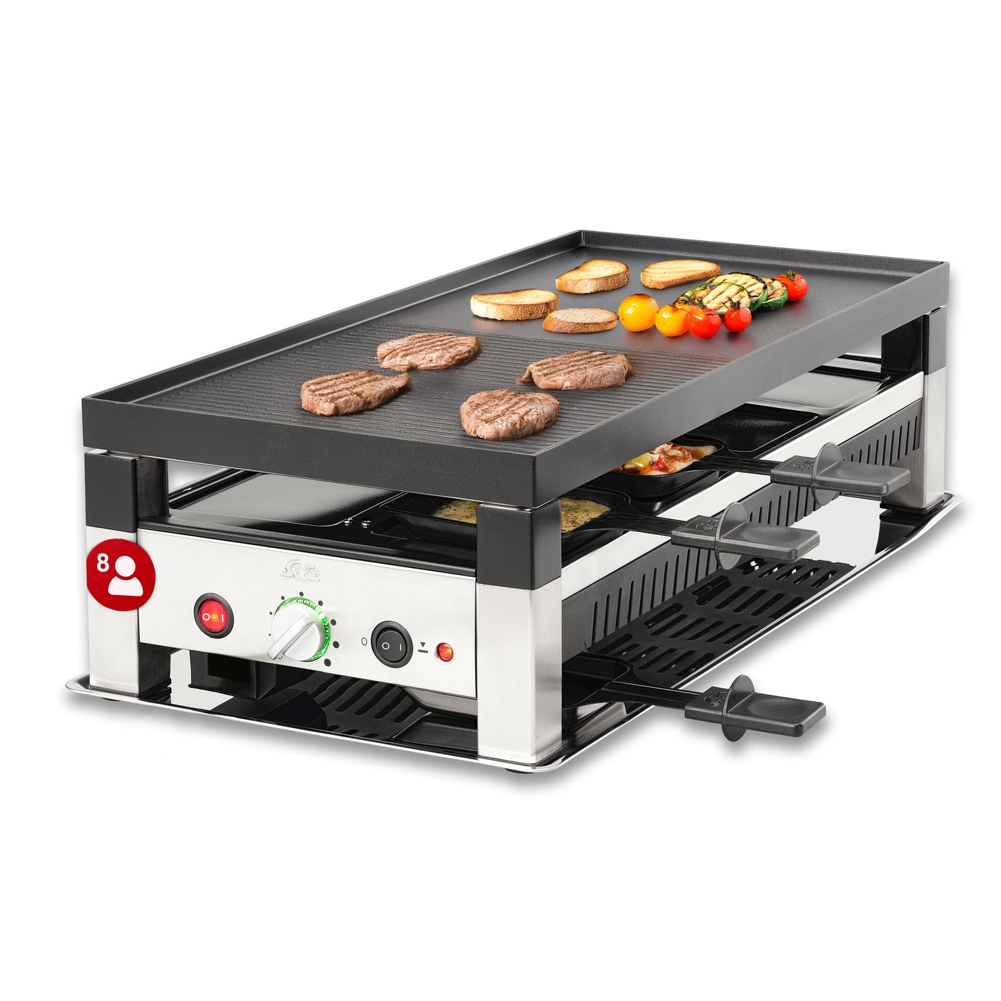 Solis - 5in1 Tischgrill für 8 Pers. (Typ 791), Vielseitig: Grillen, Mini Pizza, Mini Wok, Crepes + Raclette